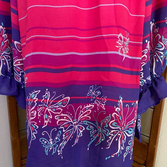 Bob Mackie Wearable Art Oversized Butterfly Tie Neck Blouse Size M - Picture 6 of 9